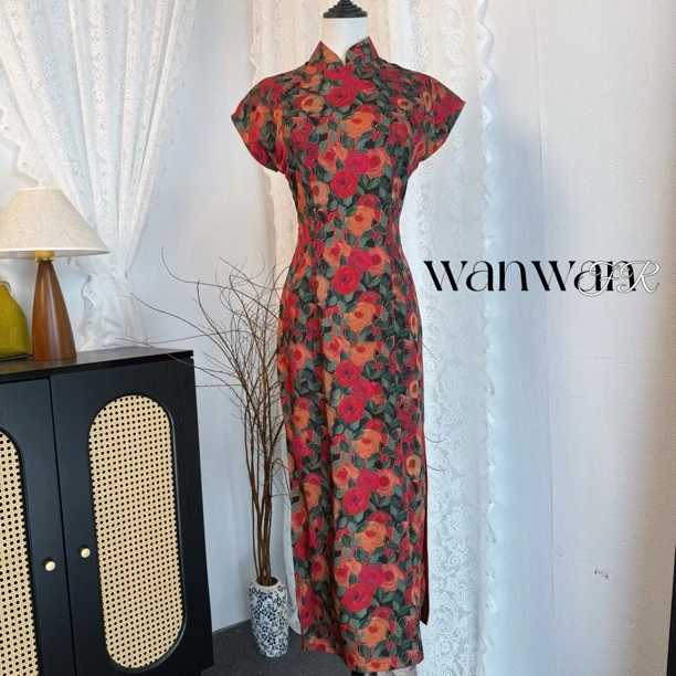 【女人花】婉婉夫人夏季新款画报女人复古气质修身旗袍裙