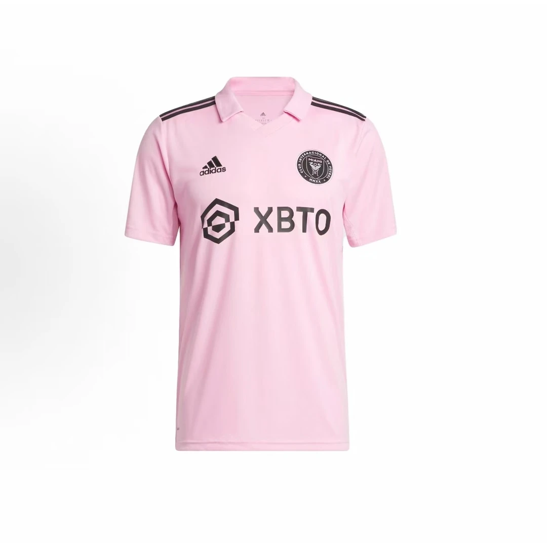 adidas/阿迪达斯10号梅西字母数字印花翻领足球衣男款粉色JE9701
