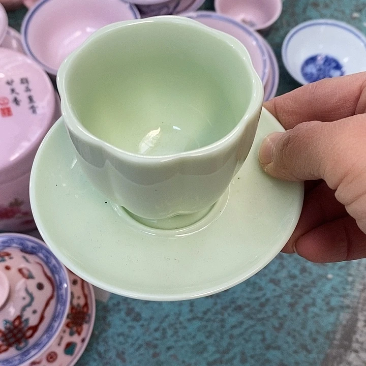 摆件陶绿稀土一杯一碟