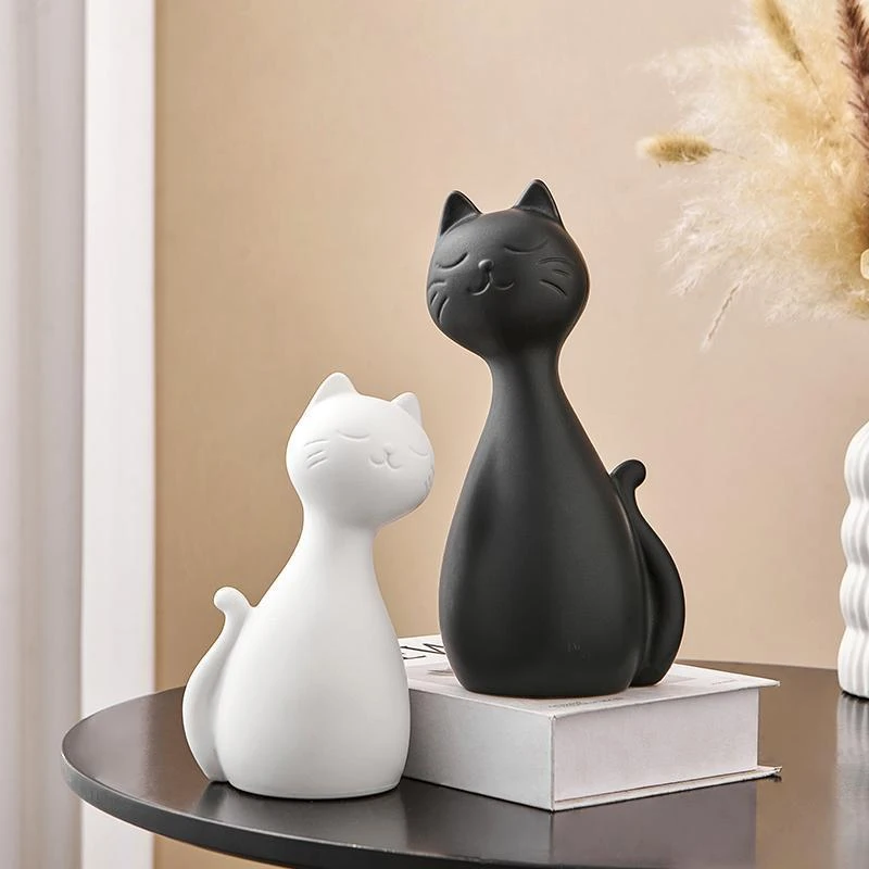 家居装饰品陶瓷猫简约客厅酒柜电视柜情侣婚房布置工艺品创意摆件