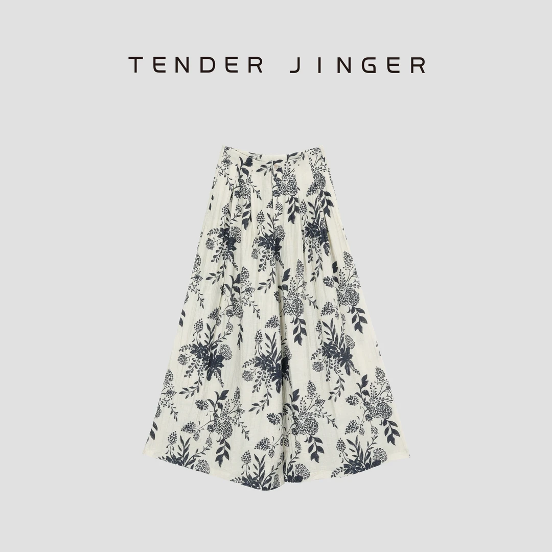 【黑标】国风复古印花空气感大摆阔腿裤T52SAI30281