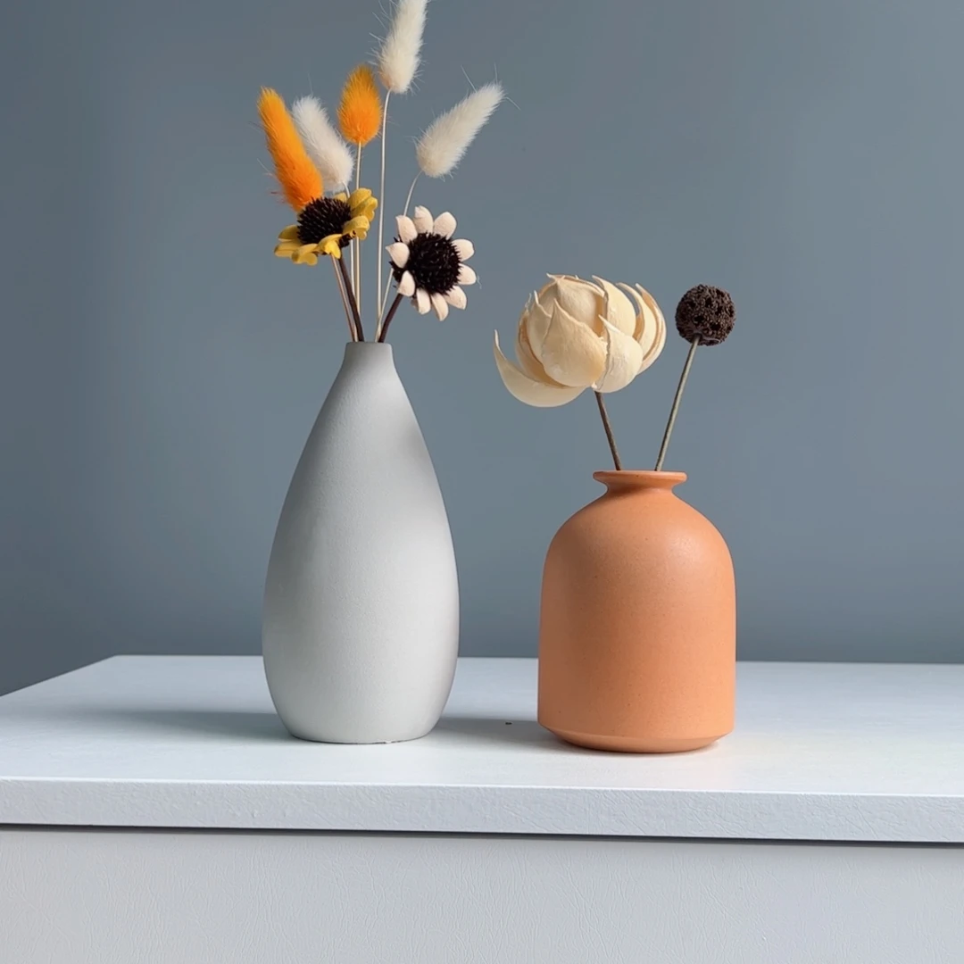 摆件陶瓷小花瓶摆件含花总高约20-30cm