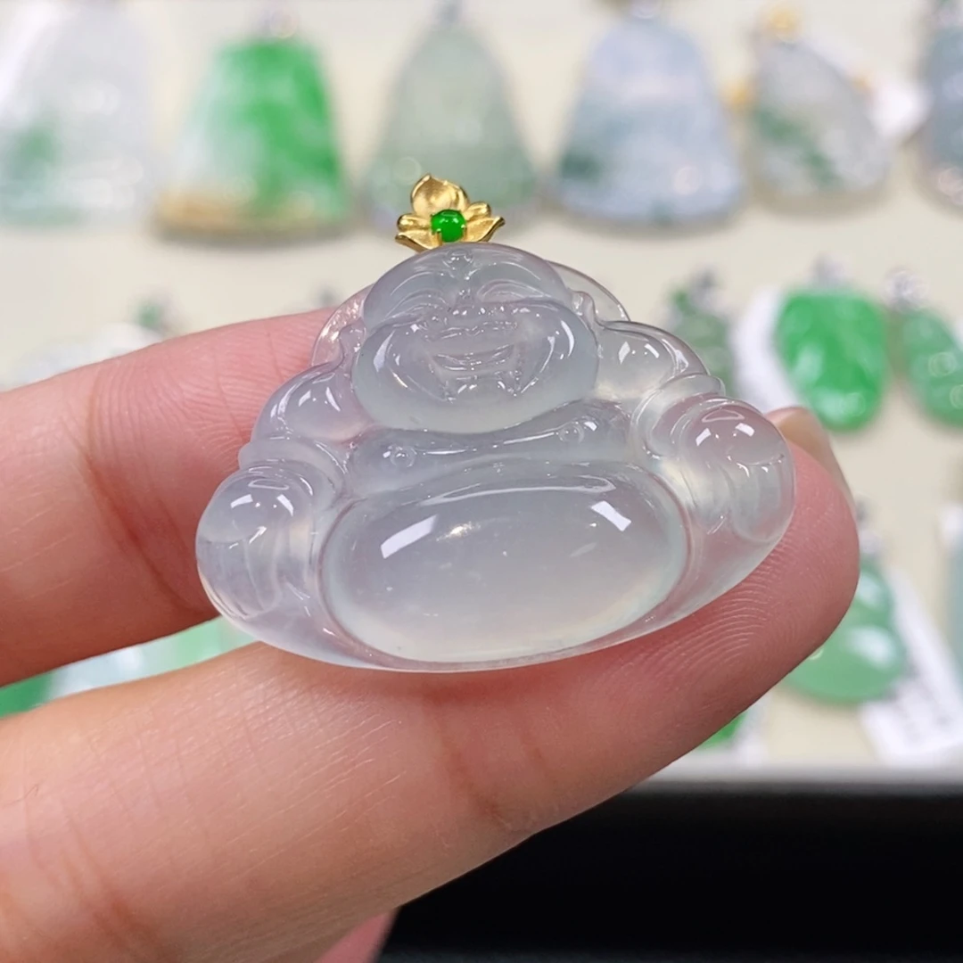 翡翠18K金镶嵌颈饰缅甸天然a货翡翠