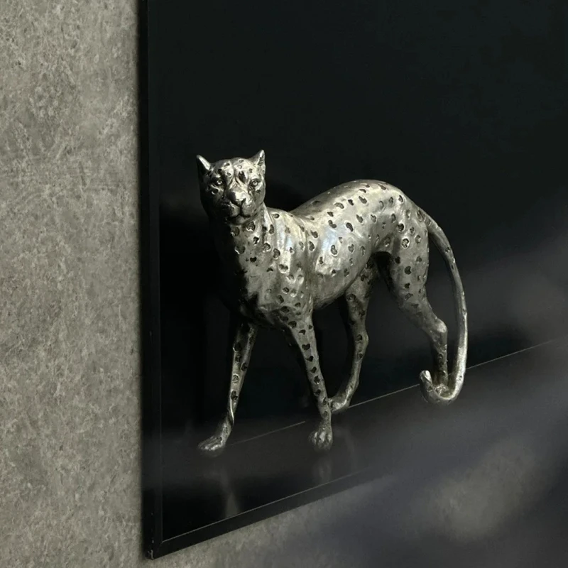 法式轻奢银色豹子摆件高级感装饰品