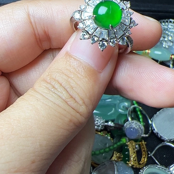 润***乔翡翠银S925镶嵌戒指翡翠