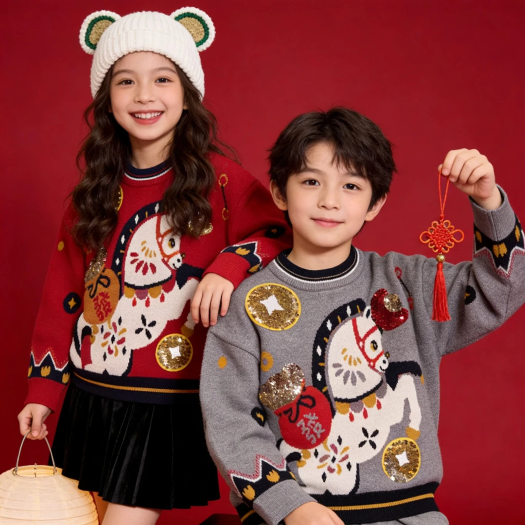 童装儿童毛衣冬季新品男女童针织衫本命年拜年服毛衫过年衣服