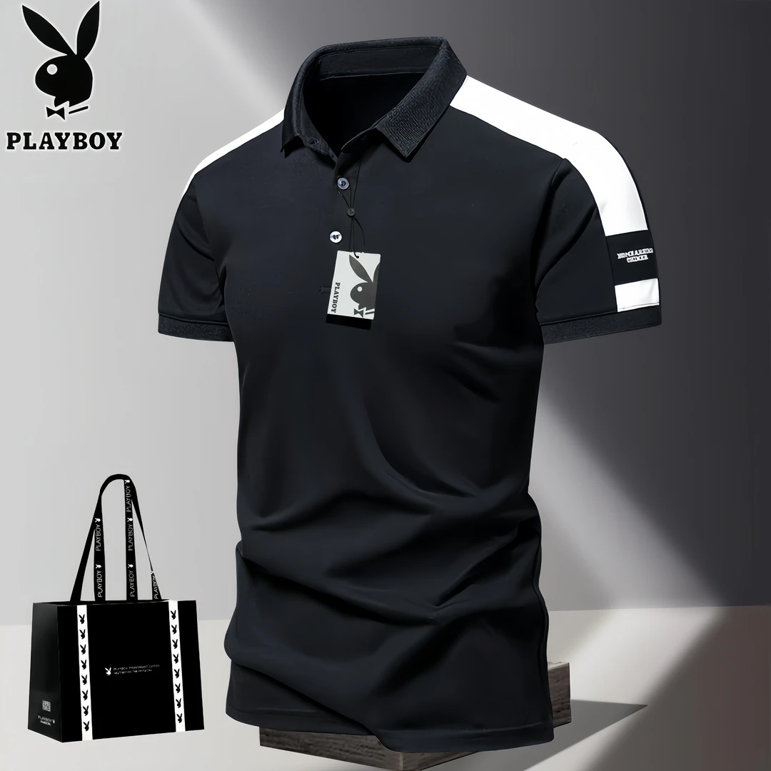 PLAYBOY/花花公子短袖polo衫男士夏季薄款翻领上衣刺绣商务t恤潮