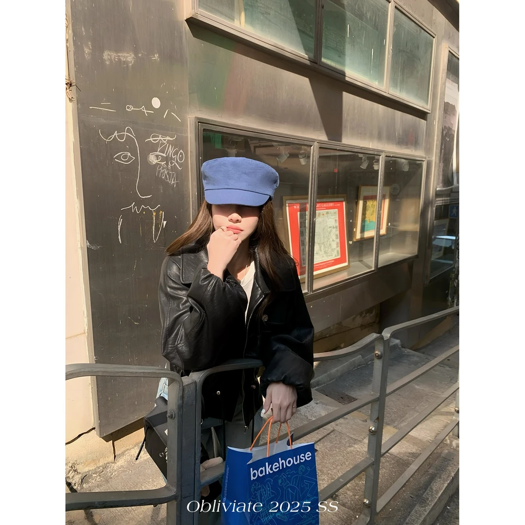 一忘皆空“收藏家”小香vtg皮衣收腰抽绳外套