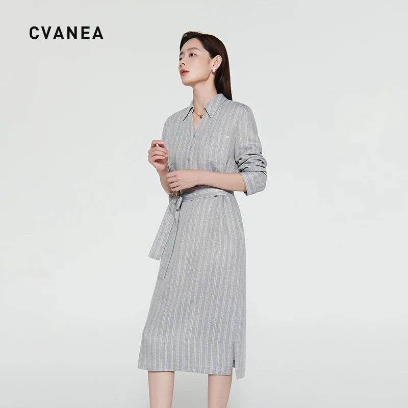 CV ' 高级定制轻奢女装 松弛感金葱亚麻直筒显瘦藏肉长袖连衣裙