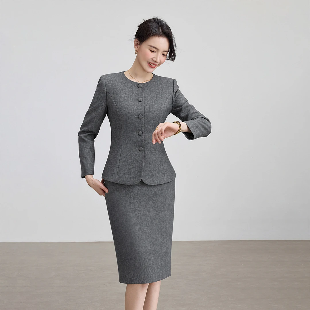 2025年冬季保暖西装套装女灰色新款高级感职场通勤正装上班工作服