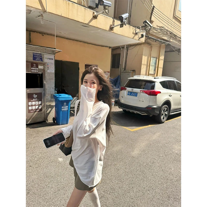 简约半高领白色长袖t恤女秋冬新款上衣百搭宽松休闲阔腿裤两件套