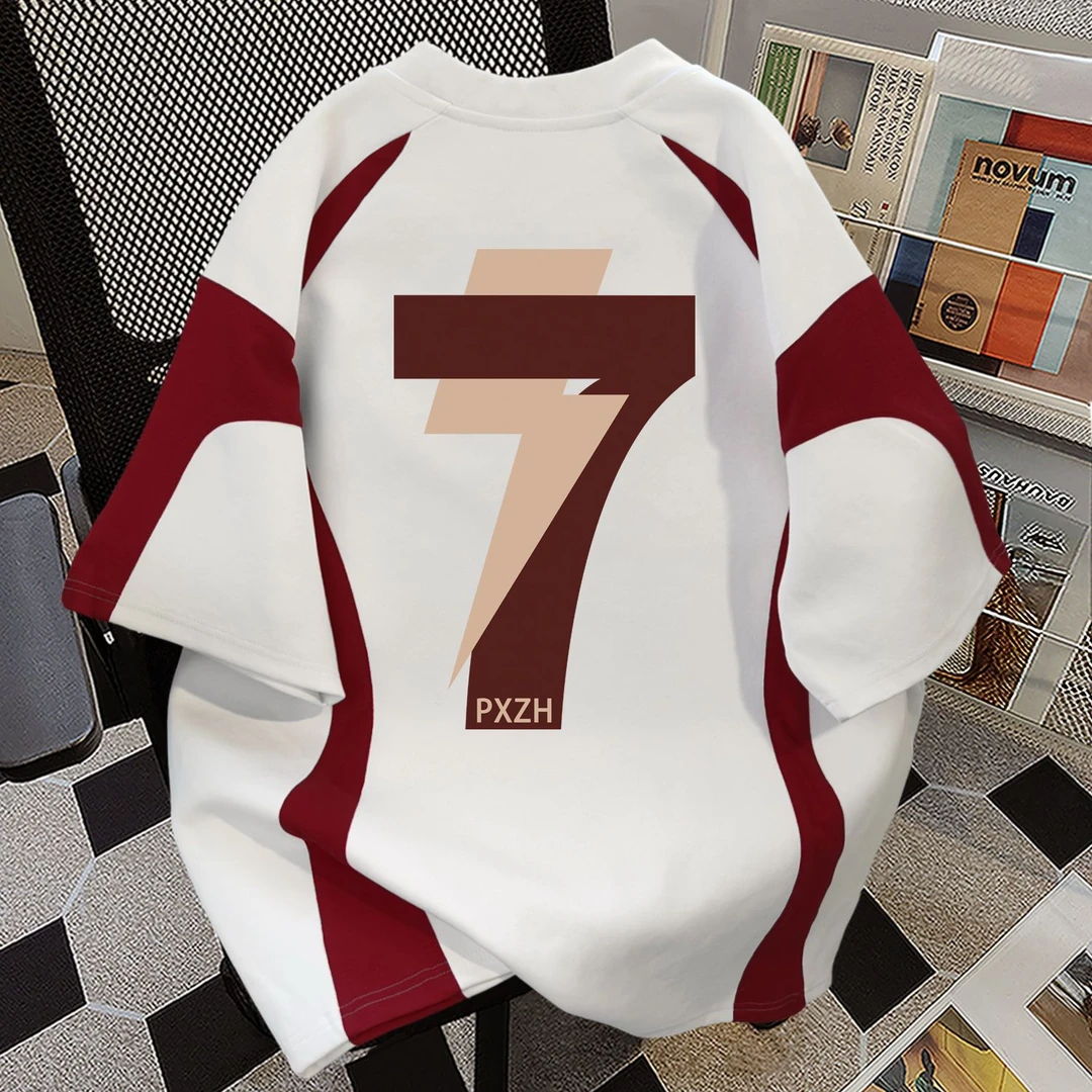 100%纯棉简约清新印花短袖t恤男女夏季宽松设计感百搭情侣上衣ins