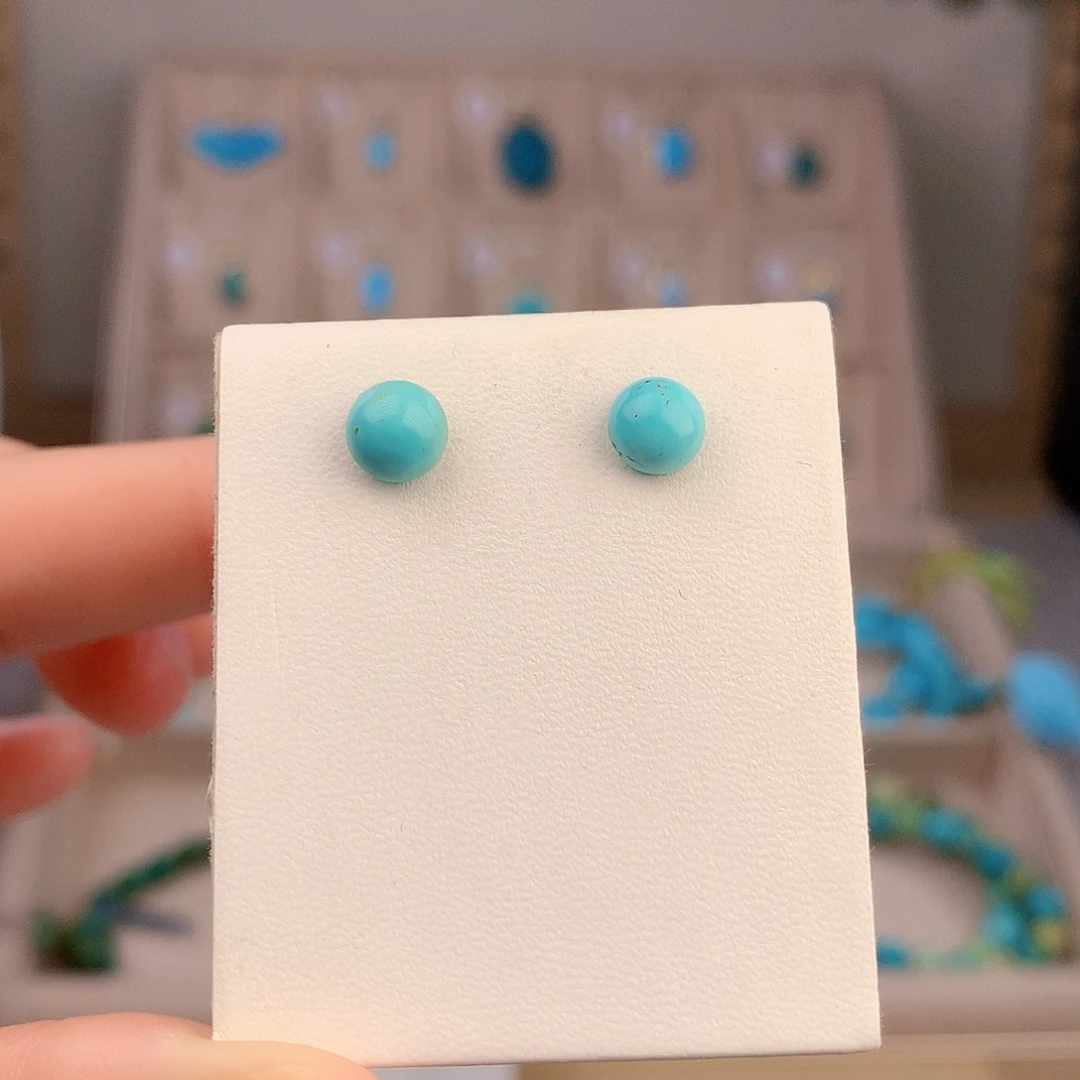 绿松石银S925镶嵌耳饰