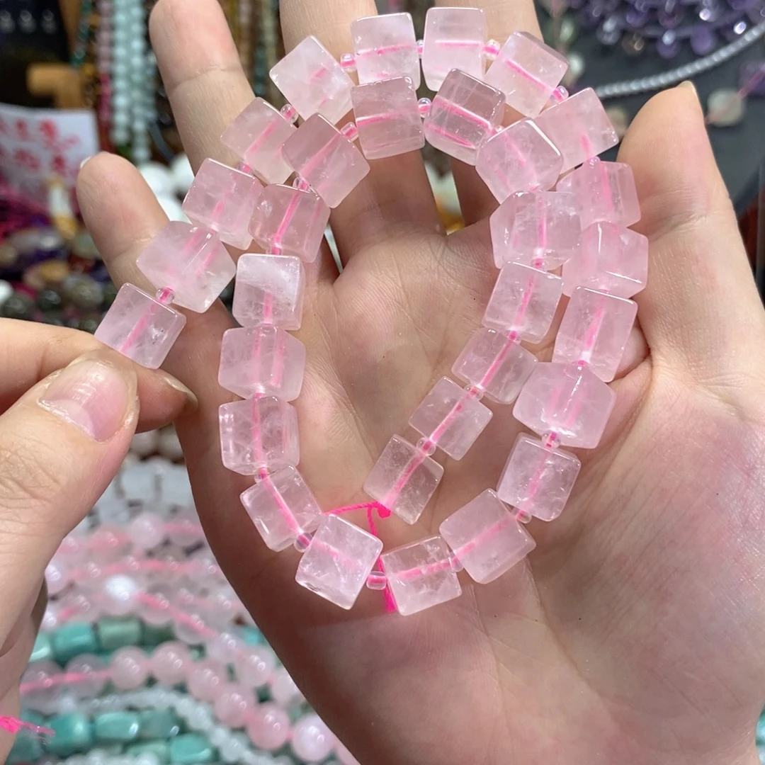 未镶嵌玛瑙/玉髓珠宝半成品粉晶方糖一条卡10mm