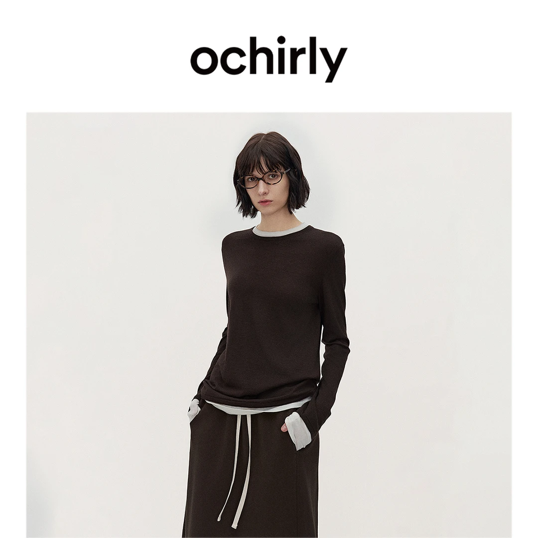 【可机洗100%美丽诺羊毛】ochirly欧时力假两件毛衣秋季欧若风