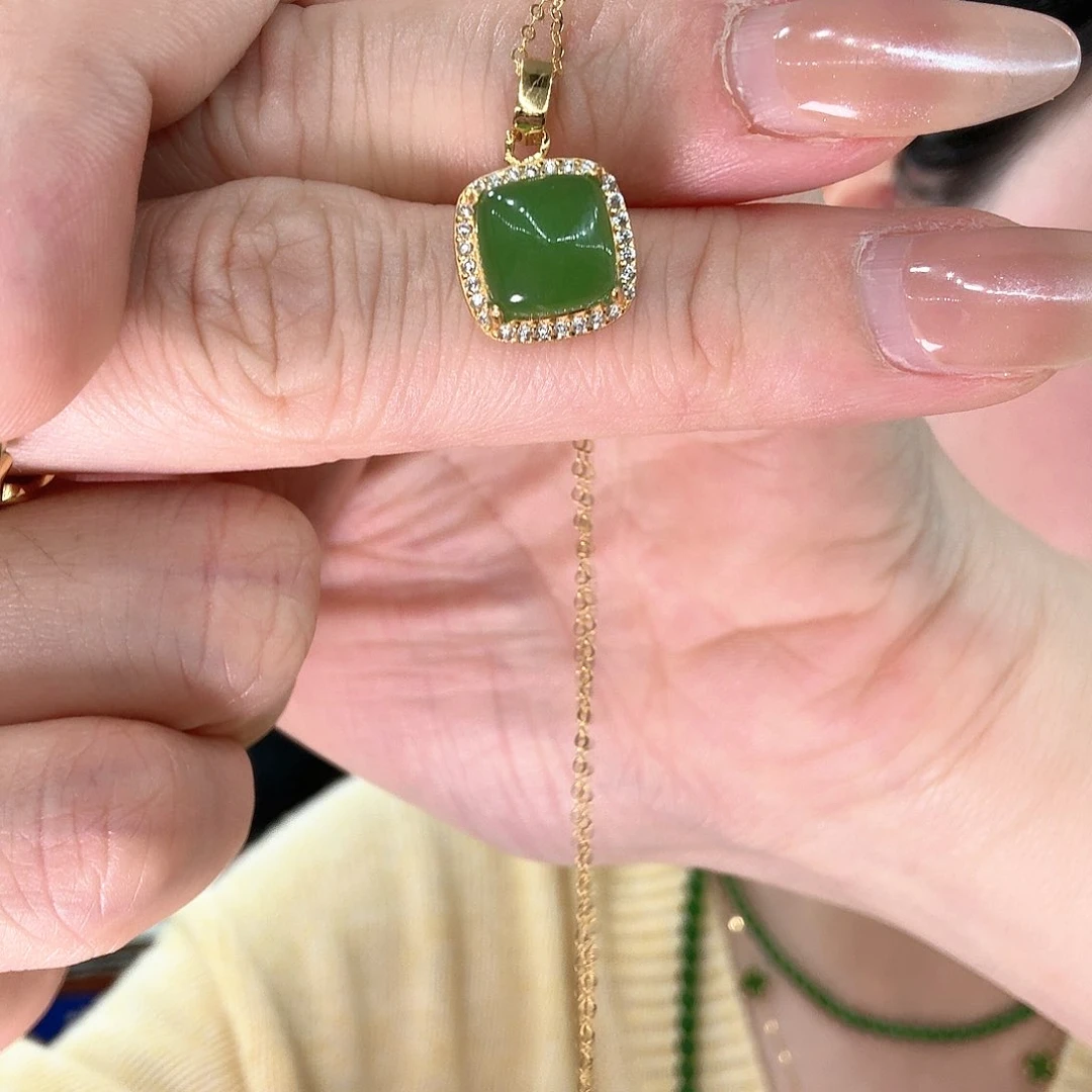 和田玉颈饰银S925镶嵌