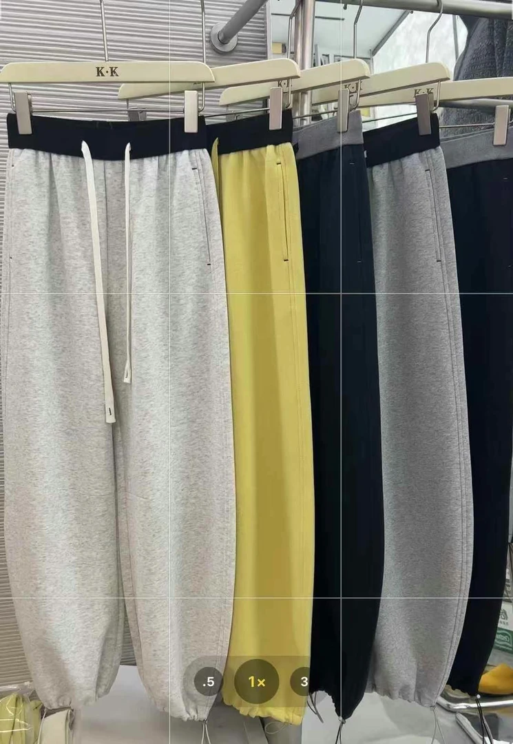 COCO拼接高腰抽绳阔腿卫裤女宽松显瘦休闲弯刀裤束脚两穿8881