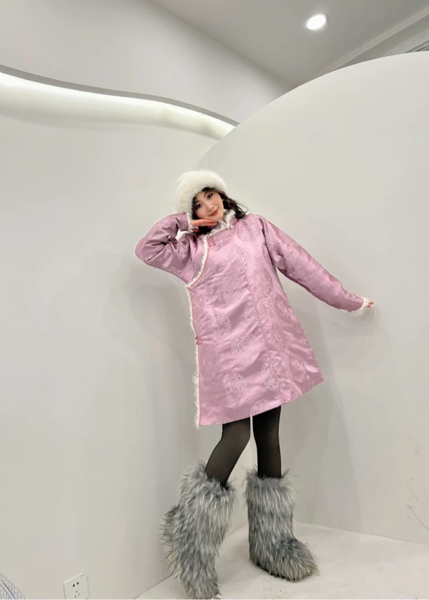 乌音格私人定制 5天发货 淡紫色 蒙古袍 外套 真毛边 棉里子