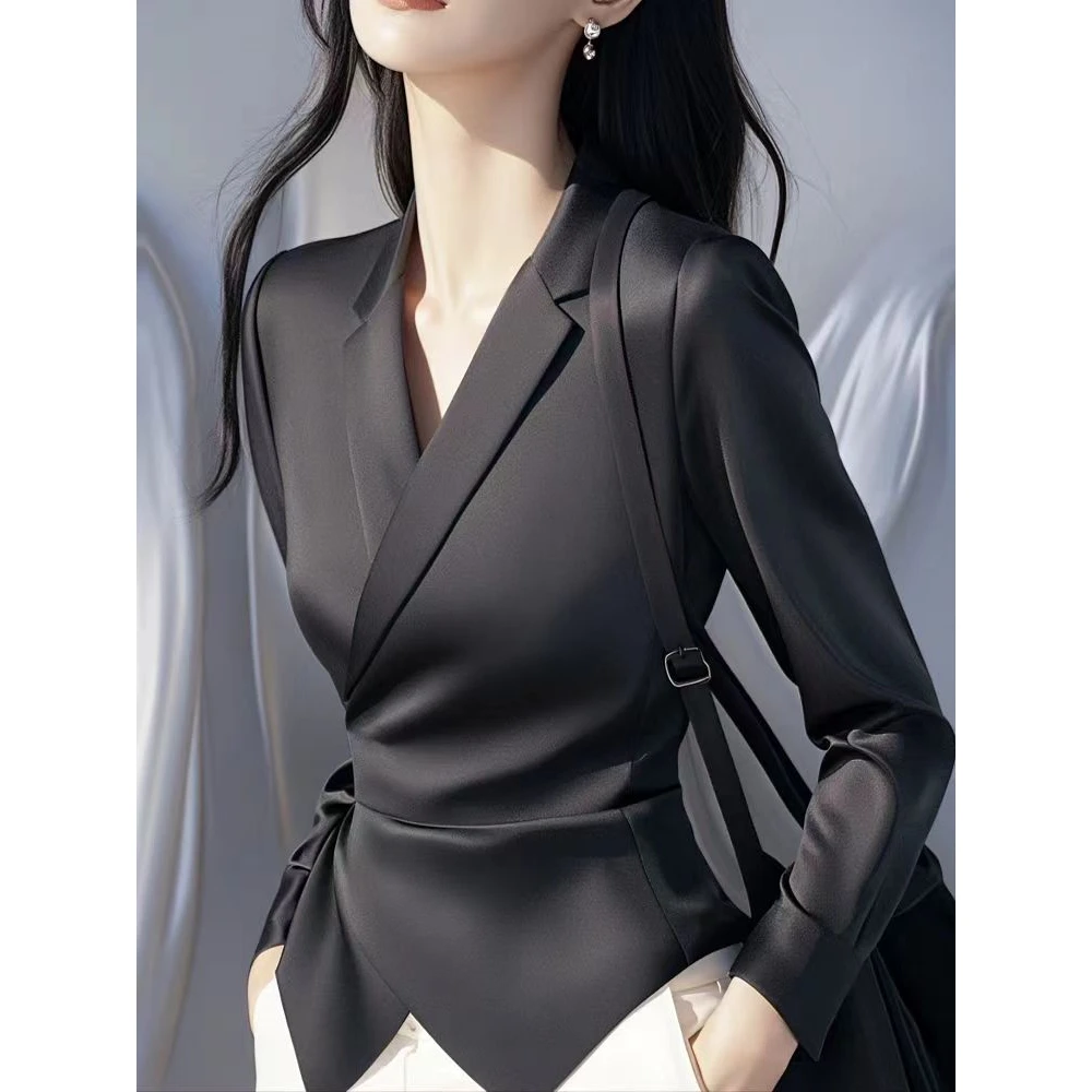 法式轻奢小众长袖衬衫女2025春季新款时尚设计感收腰显瘦轻职上衣