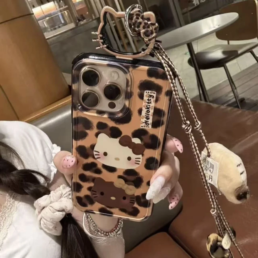 时尚豹纹KT适用iPhone16promax个性苹果15手机壳可爱14少女心韩系
