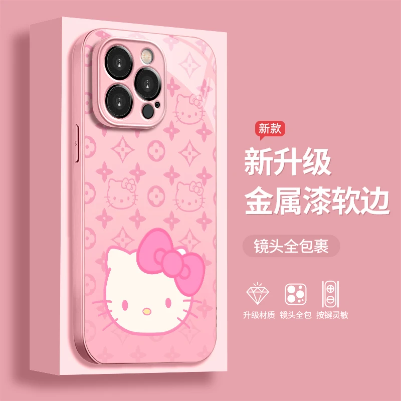 满屏Kitty猫适用苹果16/华为P70/vivo/oppo金属漆玻璃防摔手机壳