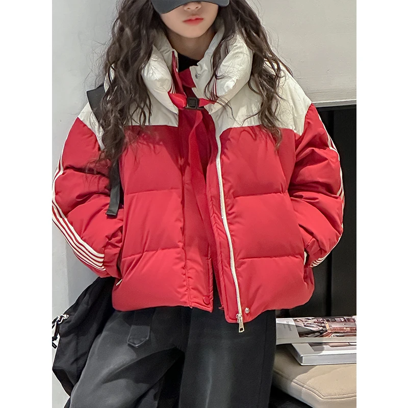 K27362孙小美拼接女童羽绒服2025新款冬装加厚保暖外套白鸭绒