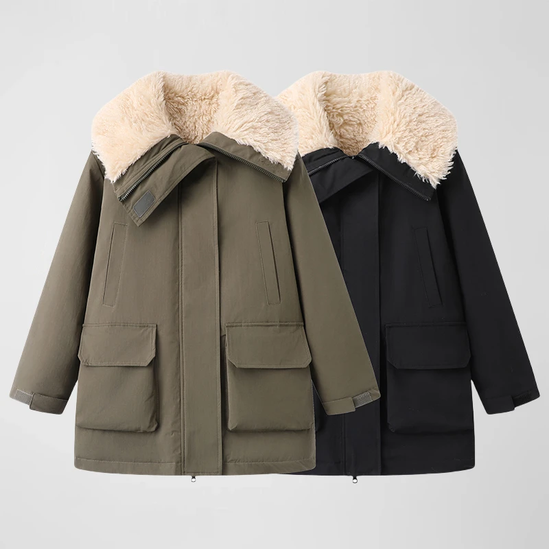 毛绒拼接赵露思同款派克服保暖外套韩版洋气加绒法式百搭衣服T