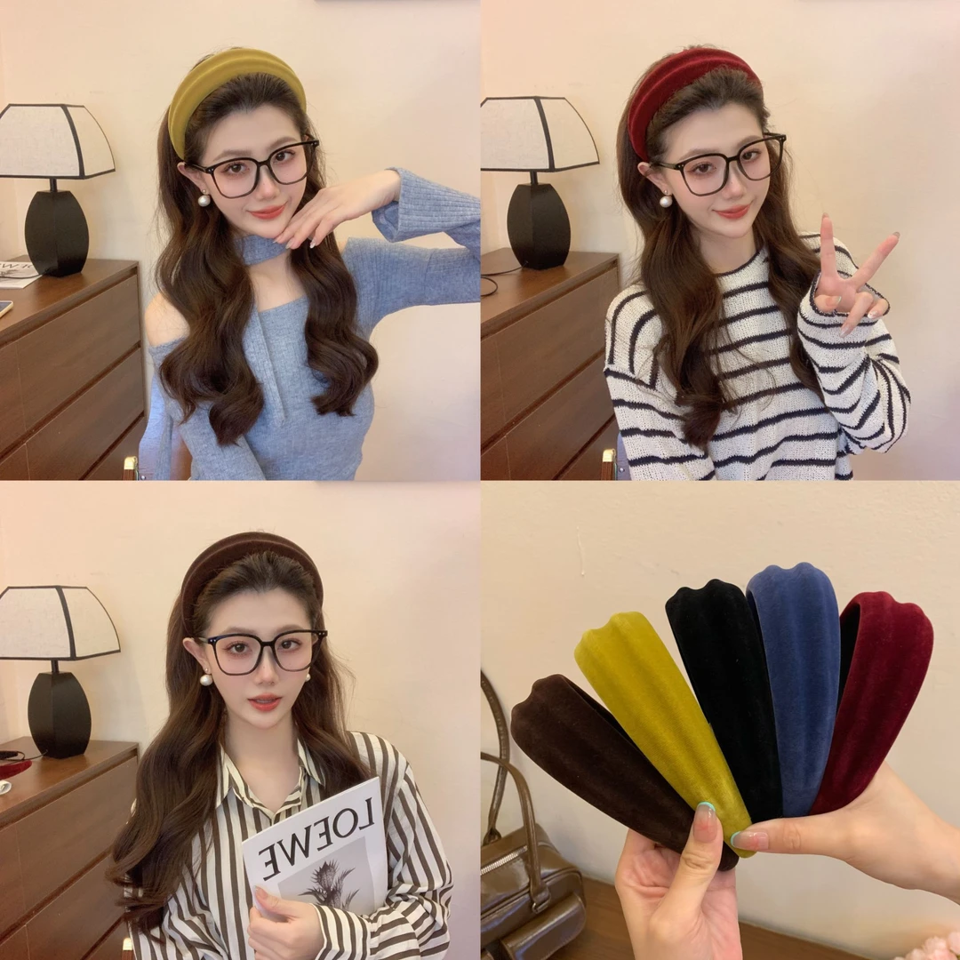 彩色短毛植绒~高级凹凸面宽边高颅顶发箍新款韩系秋冬氛围感发箍