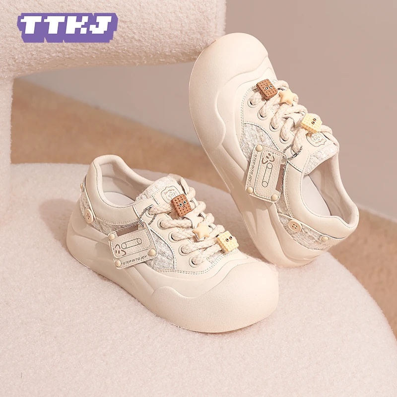 TTKJ春日少女穿搭小白女鞋厚底夏天穿裙子专用鞋子-BD