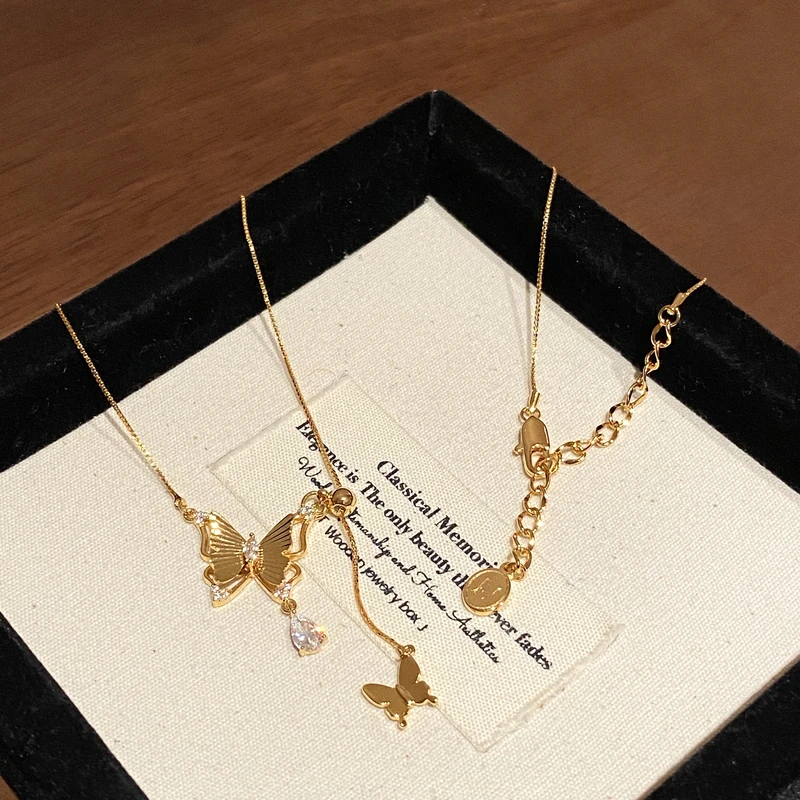 铜合金合成锆石项链 高级蝴蝶爆闪小众轻奢项链A2294