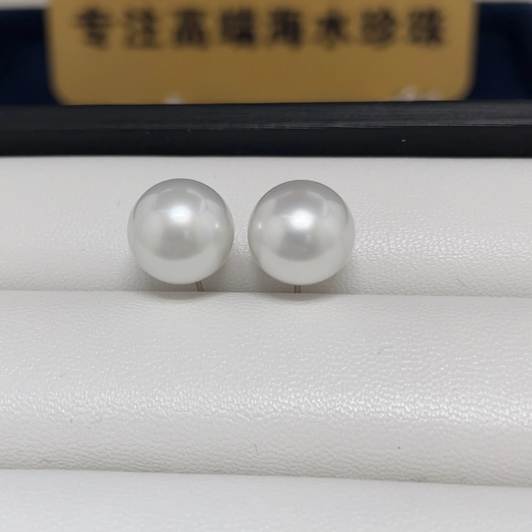 银S925镶嵌海水珍珠澳白耳饰12-13