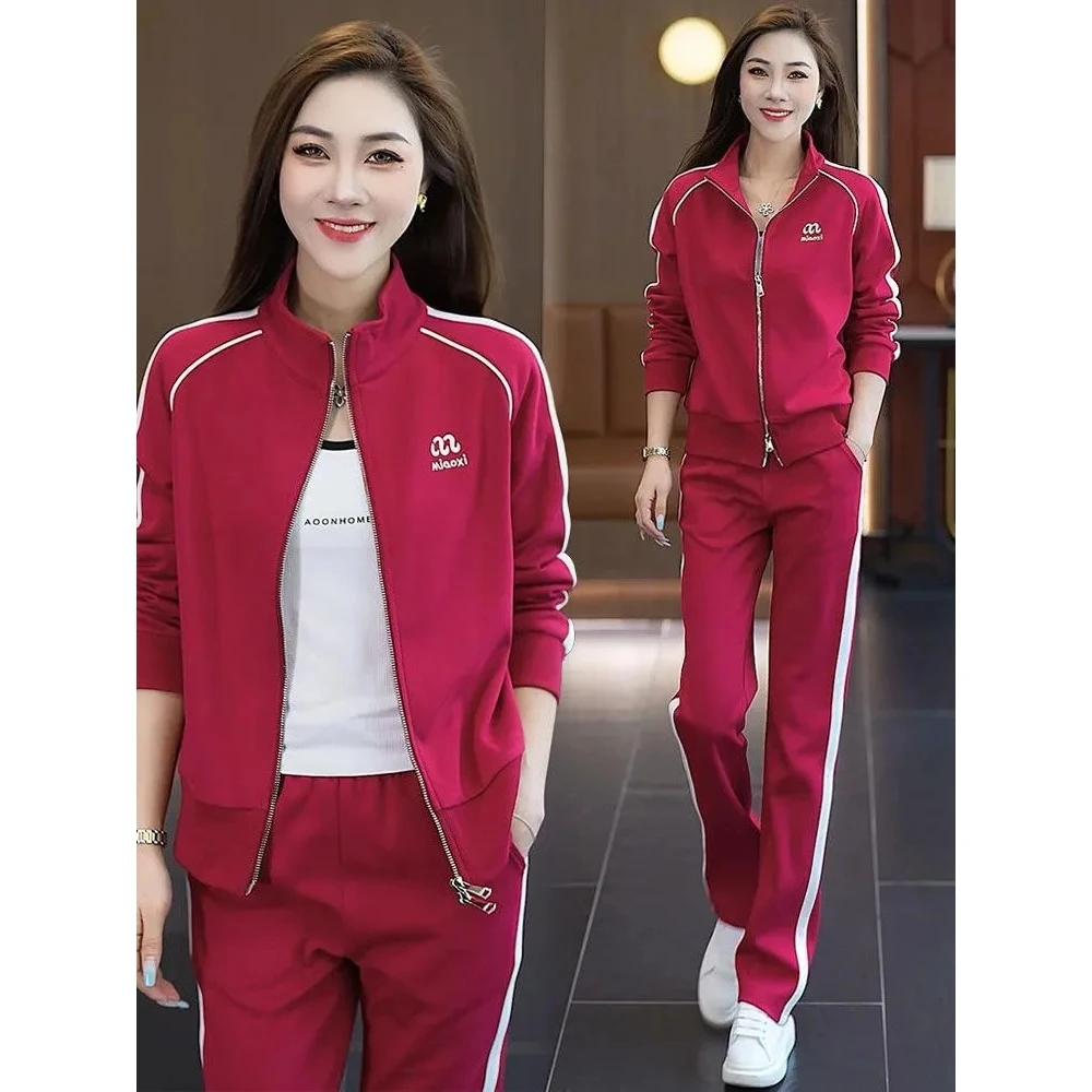 休闲运动套装女2025大码宽松减龄气质卫衣阔腿裤两件套跑步