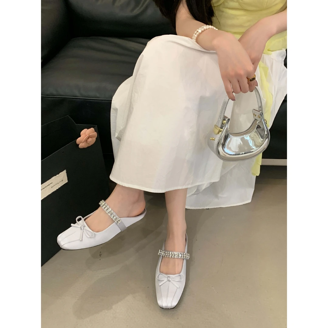 百搭2025夏季新款气质款奢华水钻方头软底包头拖鞋