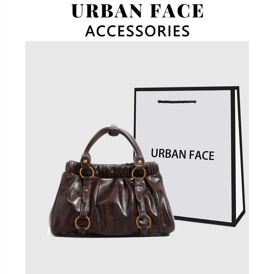URBAN FACE时尚复古褶皱手提包女2025新款百搭单肩包高级感斜挎包