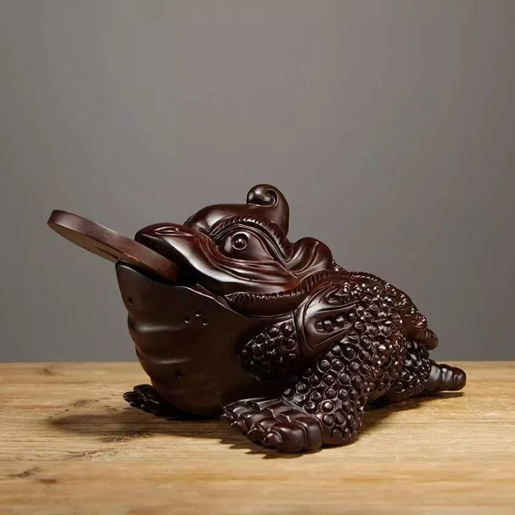 15公分黑檀咬钱金蟾摆件木雕摆件
