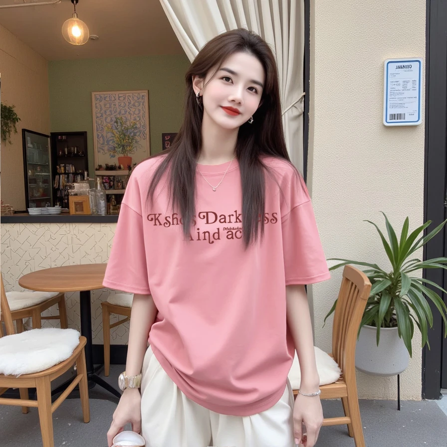 【简单字母2】宽松纯棉高品质内搭短袖t恤 印花宽松休闲时尚