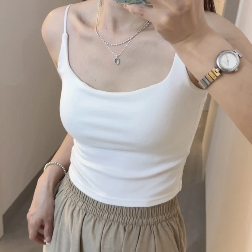 2025春夏新款时尚带胸垫简约弹力美背女百搭外穿U领吊带背心内搭