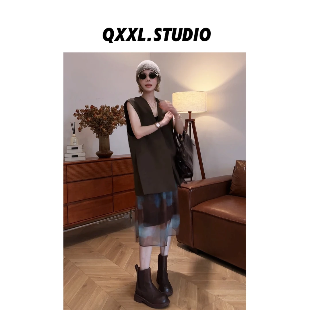 邱小小丽呀 早秋复古扎染松紧腰半身裙女百搭显瘦减龄薄款A字裙