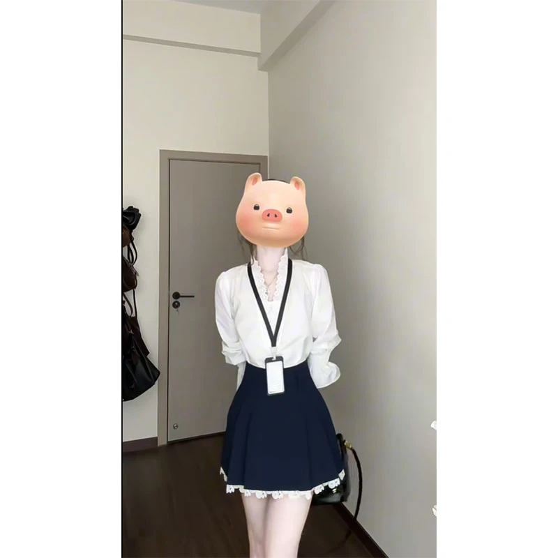 法式蕾丝拼接白衬衫女2025春季新款超好看长袖上衣半身裙两件套女