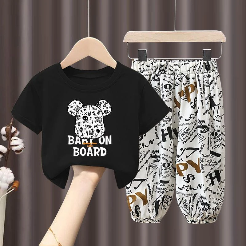 FAVMARTHA男女同款童夏季短袖套装2025新款儿童T恤中小童防蚊裤两