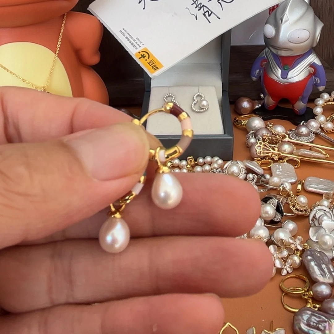 淡水珍珠银S925镶嵌颈饰彩色耳扣