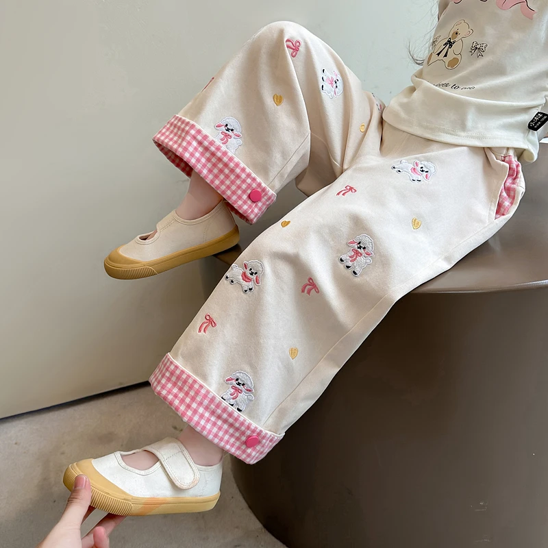 女童裤子春秋款2025新款女孩洋气宽松直筒裤运动春装儿童阔腿长裤