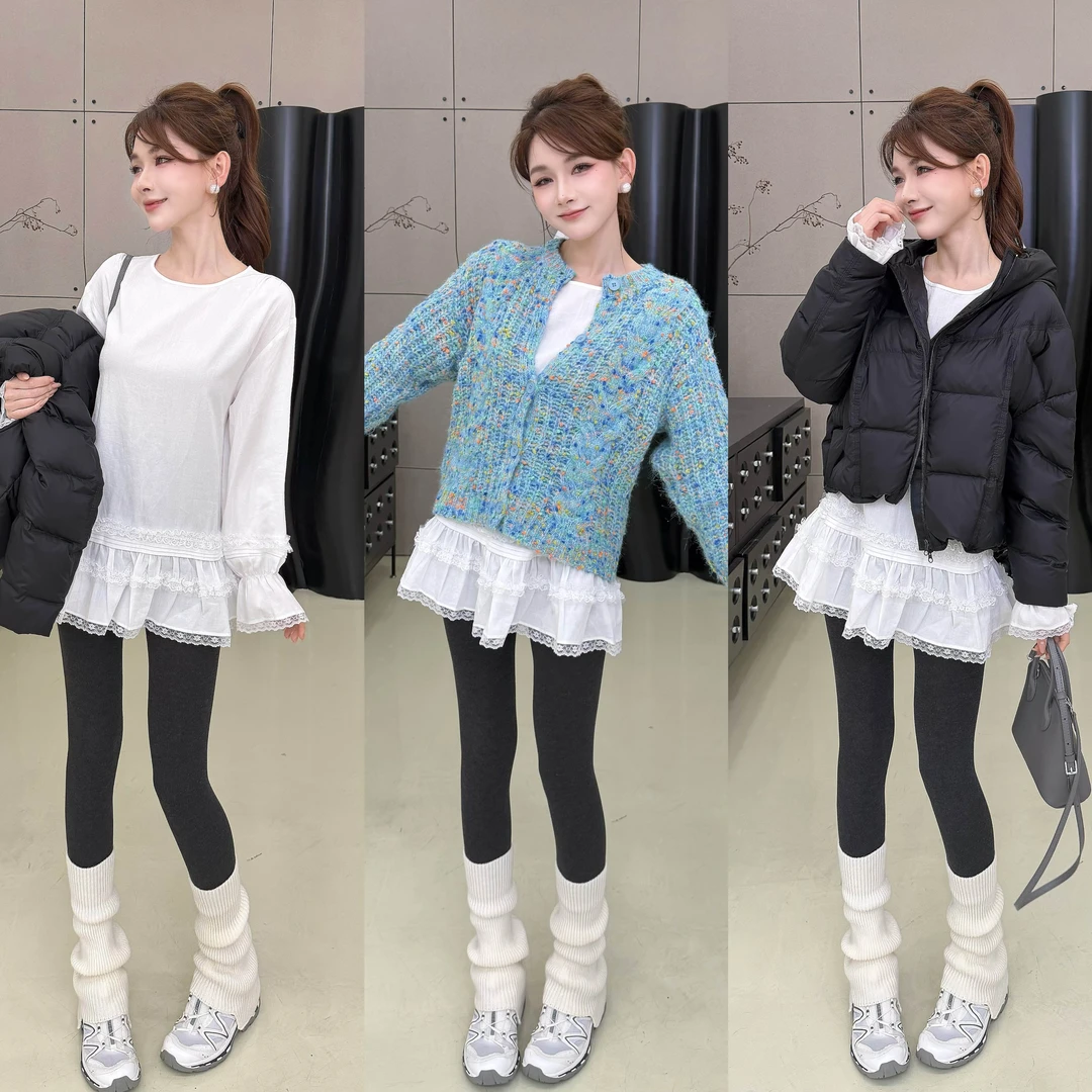 卡卡【少女花荷衫】重工蕾丝拼接花苞感时尚百搭一手长上衣