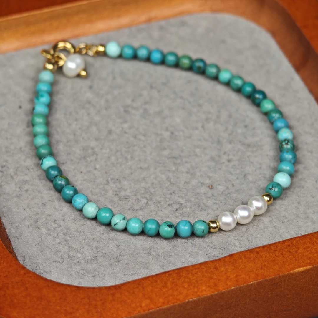 【主播自留】物华天然湖北微沁绿松淡水珍珠素雅清新简约手串