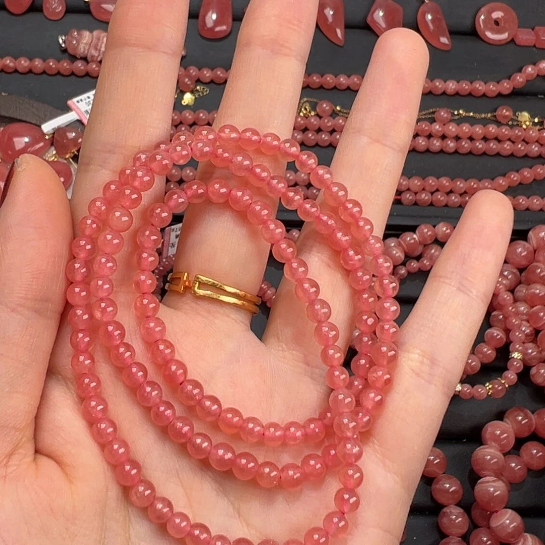 菱锰矿（红纹石）未镶嵌手绳