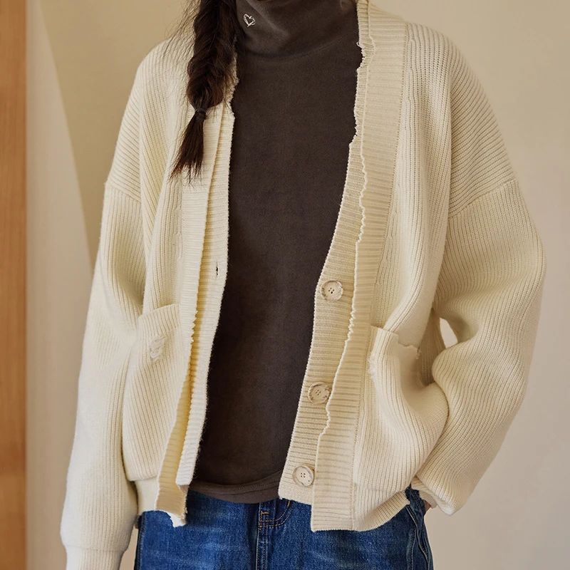 【佐】对●含羊毛假两件时尚休闲针织开衫2025冬商场撤柜七号铺女