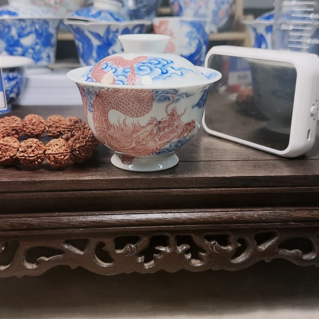 泥塑影*子盖碗手工手绘