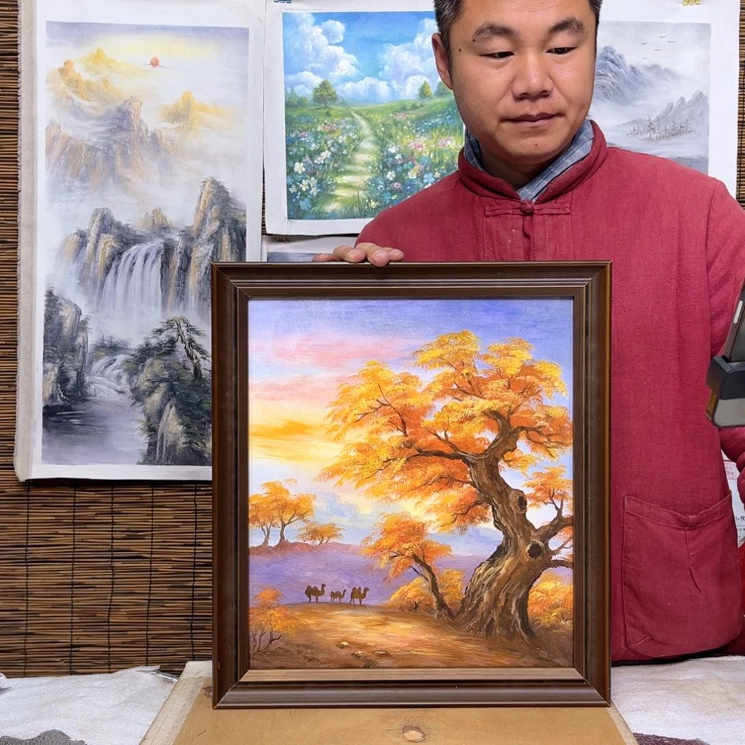 油画行路人小院绘画作品竞拍