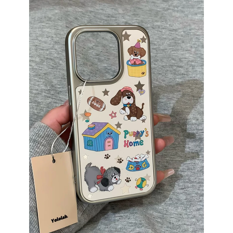 日韩可爱电镀米底小狗房子适用于14手机壳苹果15/16/13防摔保护套
