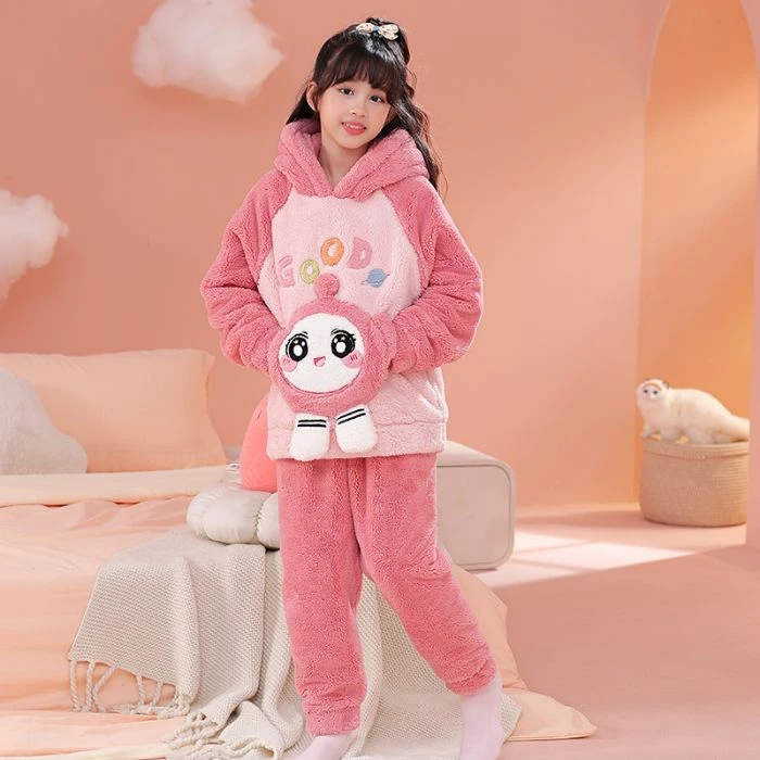 女童舒棉绒卡通长袖中大童睡衣秋冬季儿童加厚保暖宝宝家居服套装